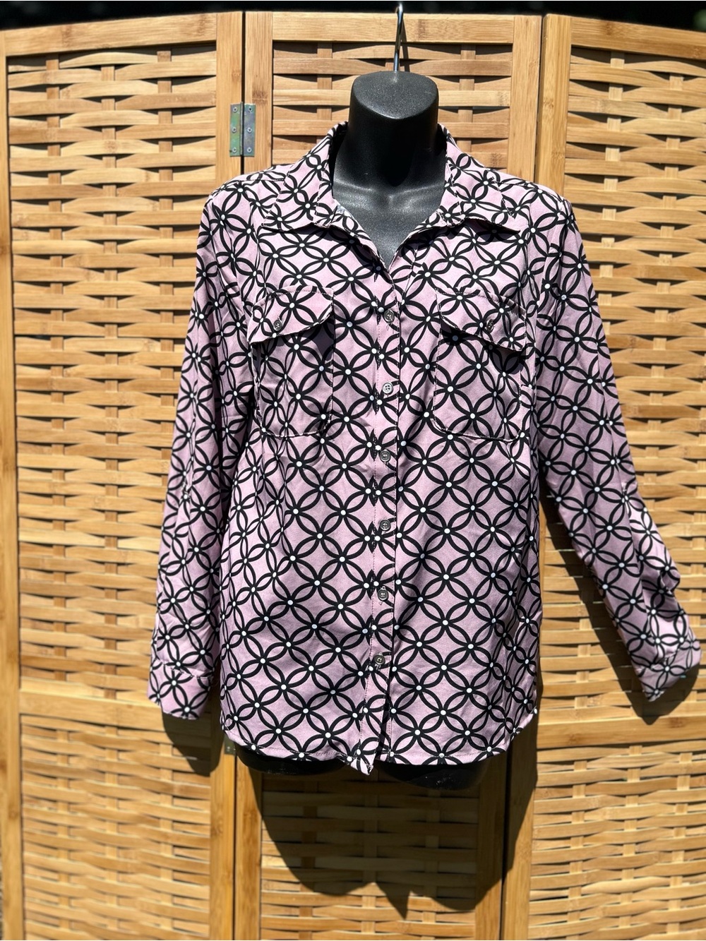 🐾2/$8- Notations Pink and Black Circle-Print Button Down Shirt